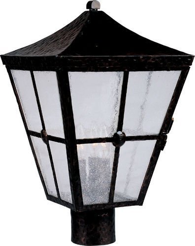 Maxim Lighting 12" 3-Light Outdoor Pole/Post Lantern in Country Forge with Seedy Glass