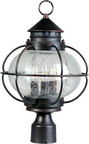 Maxim Lighting 12" 3-Light Outdoor Pole/Post Lantern in Oil Rubbed Bronze with Seedy Glass