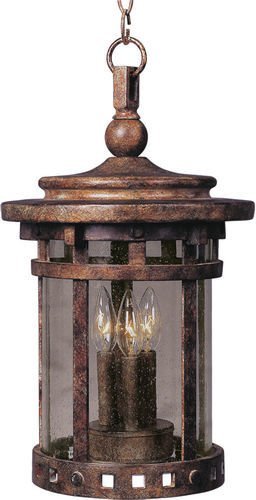 Maxim Lighting 9" Cast 3-Light Outdoor Hanging Lantern in Sienna with Seedy Glass