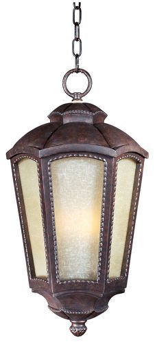 Maxim Lighting 11" Energy Star 1-Light Outdoor Hanging in Mottled Leather with Tawny Linen Glass