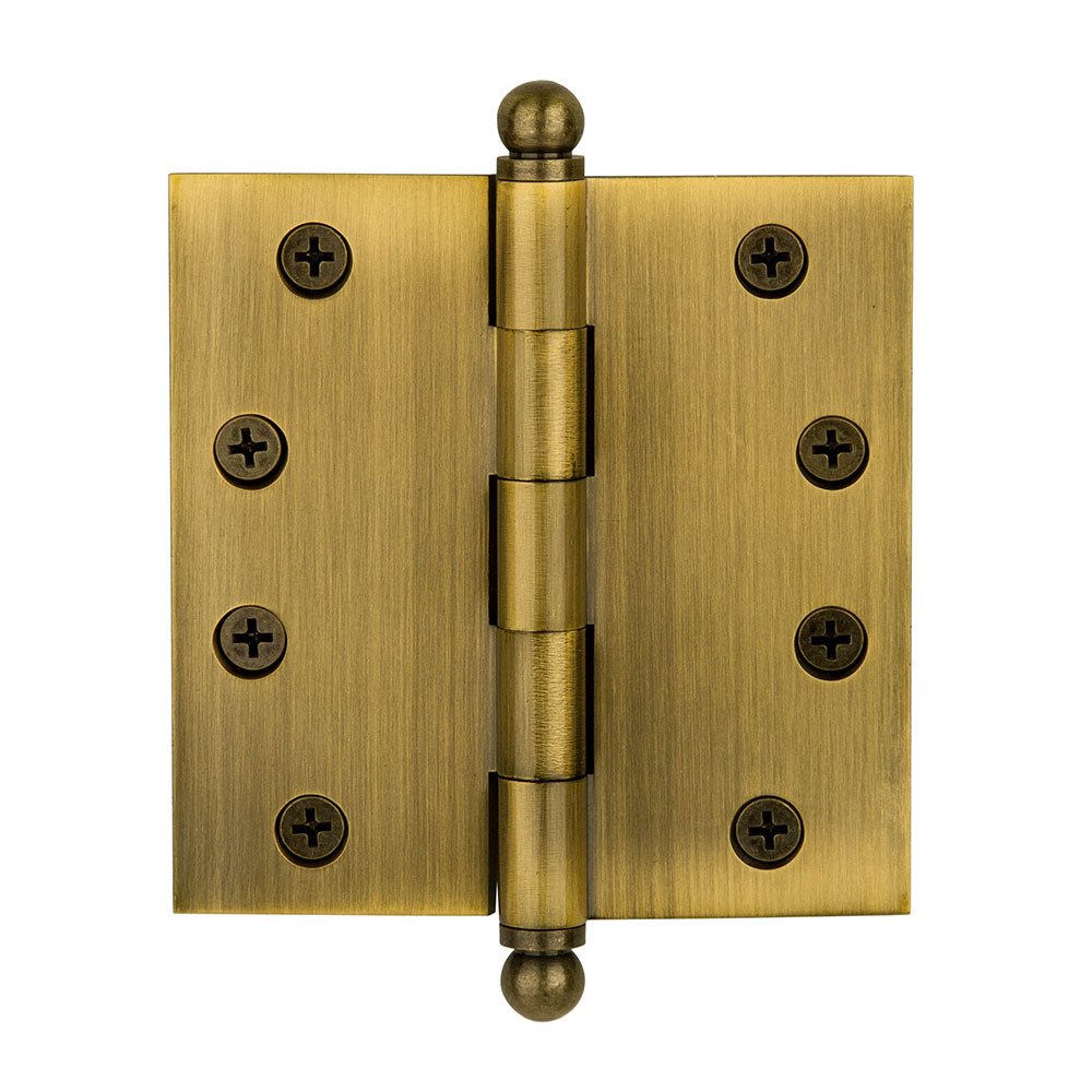 Nostalgic Warehouse 4" Large Ball Tipped Hinge (Sold Individually) in Antique Brass