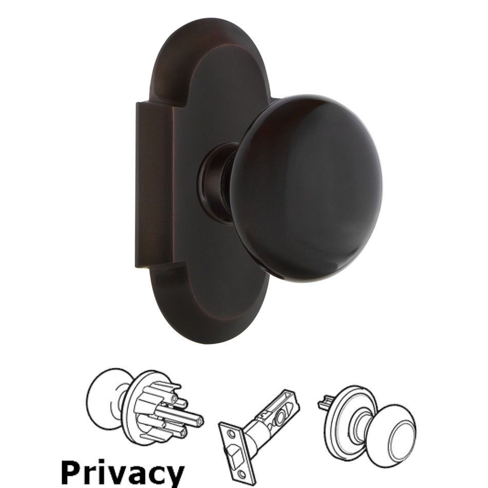 Nostalgic Warehouse Complete Privacy Set - Cottage Plate with Black Porcelain Door Knob in Timeless Bronze