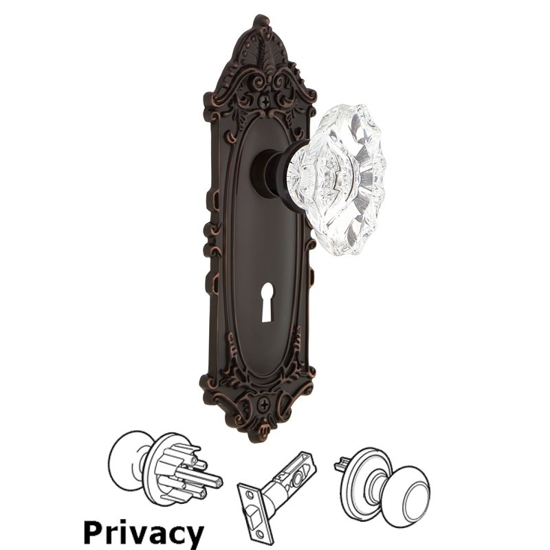 Nostalgic Warehouse Complete Privacy Set with Keyhole - Victorian Plate with Chateau Door Knob in Timeless Bronze