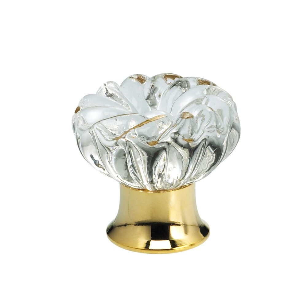 Omnia Hardware 30mm Clear Glass Flower Knob with Polished Brass Base