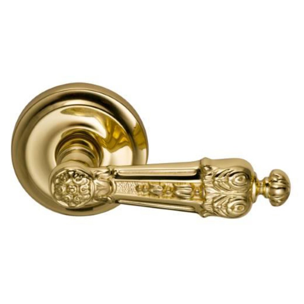 Omnia Hardware Passage Royale Right Handed Lever with Radial Rosette in Polished Brass Lacquered