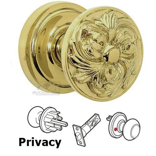 Omnia Hardware Privacy Latchset Ornate Flower Knob with Radial Rosette in Max Brass