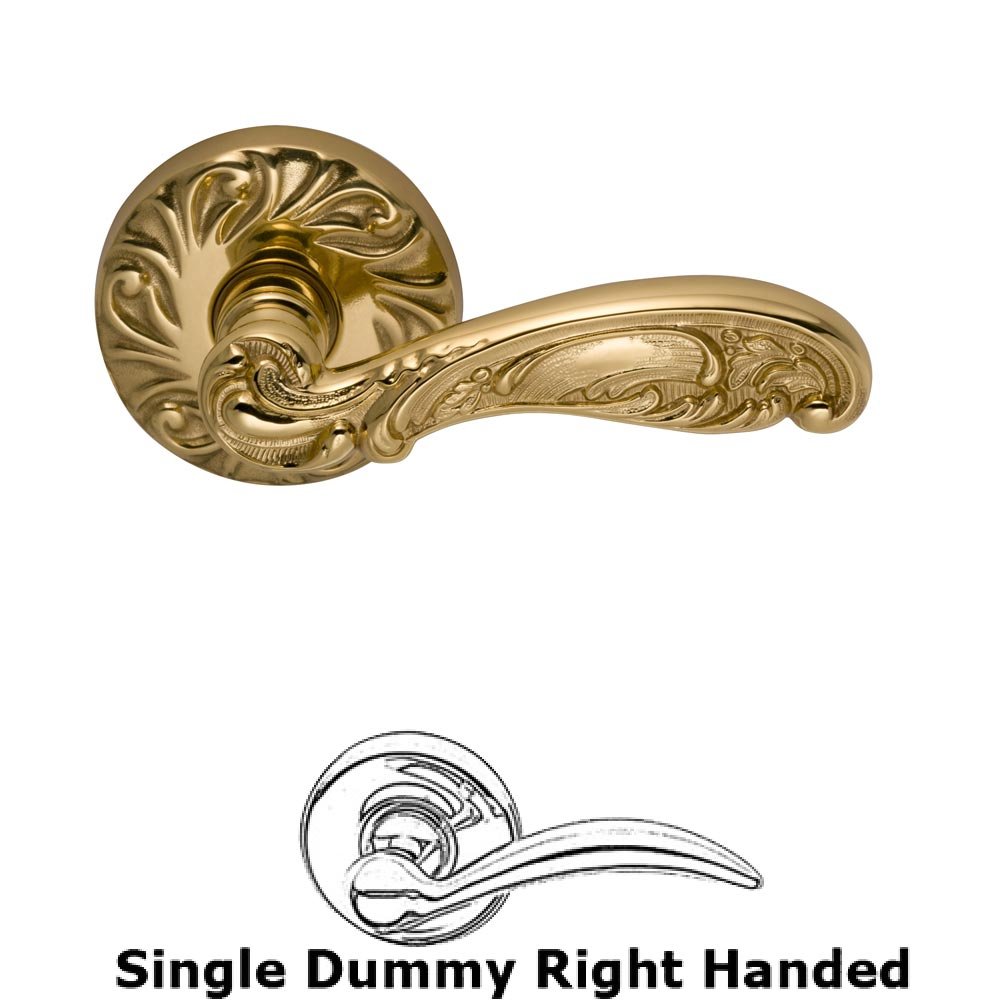 Omnia Hardware Single Dummy Carved Right Handed Lever with Carved Rosette in Polished Brass Lacquered