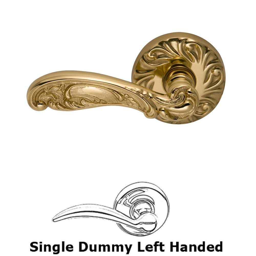 Omnia Hardware Single Dummy Carved Left Handed Lever with Carved Rosette in Polished Brass Lacquered