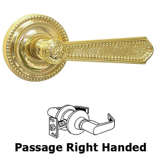 Omnia Hardware Passage Beaded Right Handed Lever with Beaded Rossette in Polished Brass Lacquered