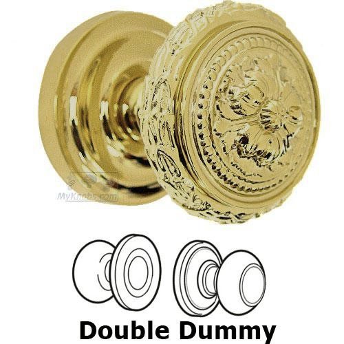Omnia Hardware Double Dummy Set Ornate Floral Edge Knob with Beaded Rosette in Max Brass