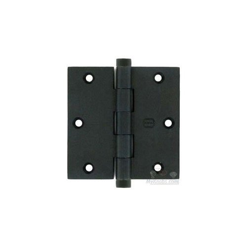 Omnia Hardware 3 1/2" x 3 1/2" Plain Bearing, Button Tip Solid Brass Hinge in Oil-Rubbed Bronze, Lacquered
