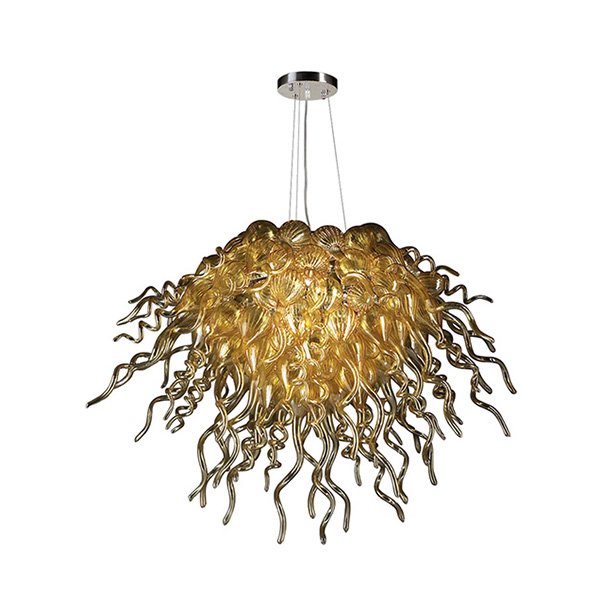 PLC Lighting Chandelier in Polished Chrome with Amber Glass