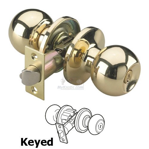 Richelieu Keyed Ball Door Knob with 4-Way Latch in Bright Brass
