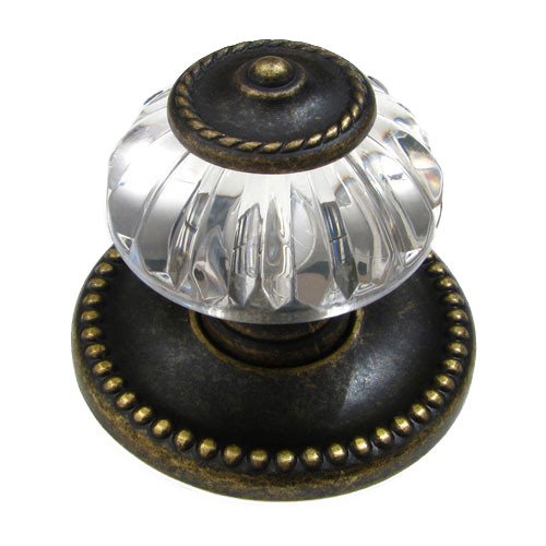Richelieu 1 1/4" Diameter Knob with beaded detail with Optional Backplate in Burnished Brass and Clear Acrylic