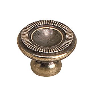 Richelieu Solid Brass 1" Diameter Banded Ring Embossed Knob in Burnished Brass