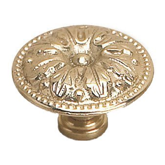 Richelieu Solid Brass 1 3/8" Diameter Leaf Embossed Knob in Brass