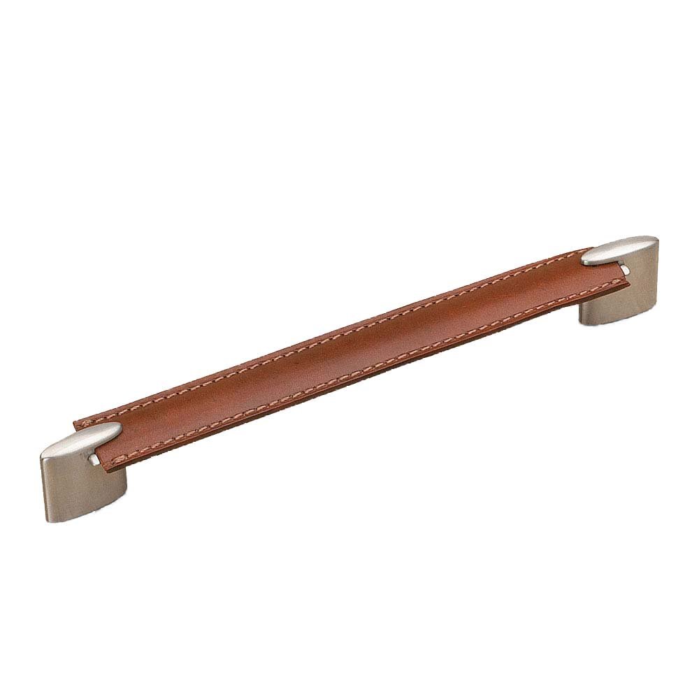 Richelieu 8 13/16" Centers Leather Pull in Brushed Nickel and Brown