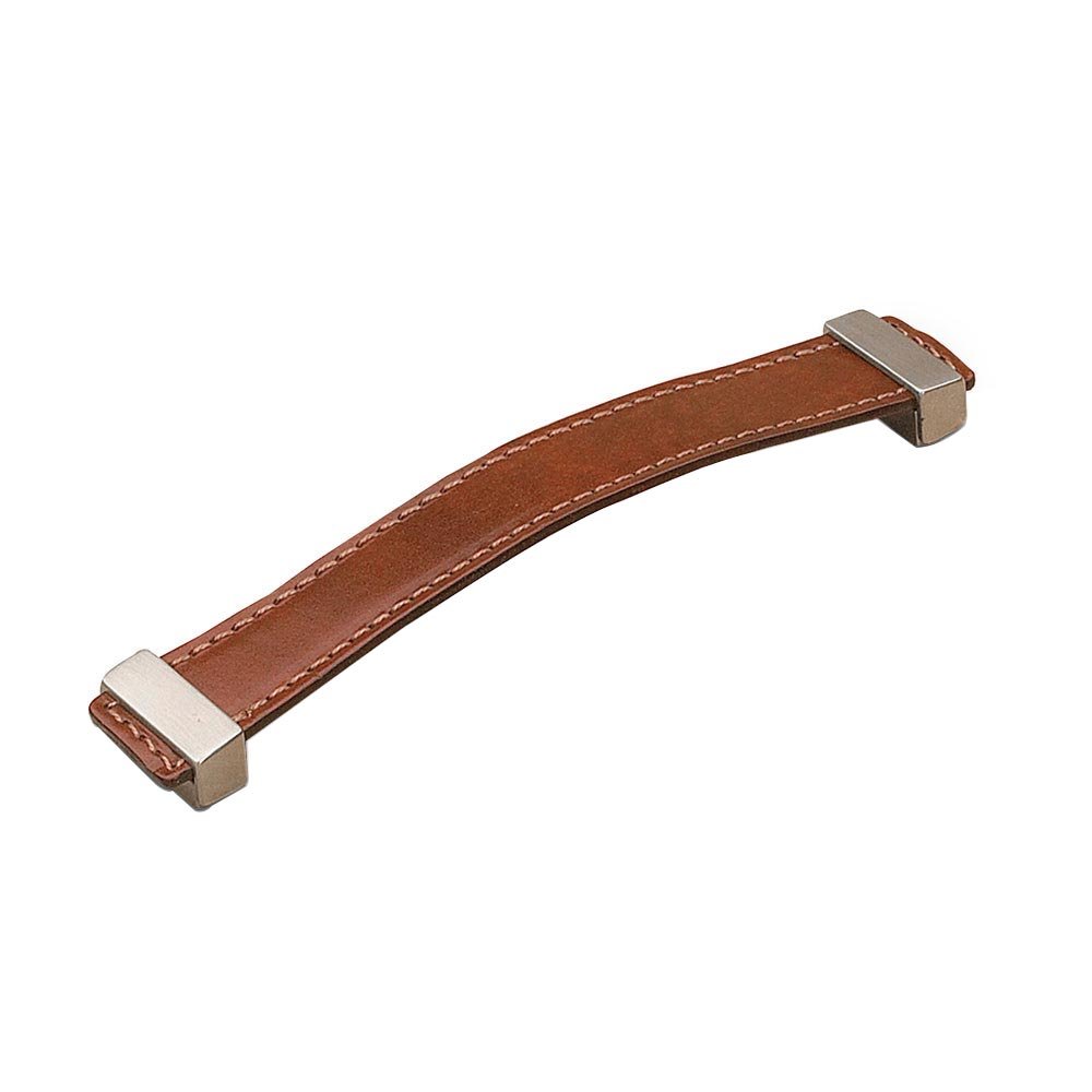Richelieu 6 1/4" Centers Low Profile Leather Pull in Brushed Nickel and Brown