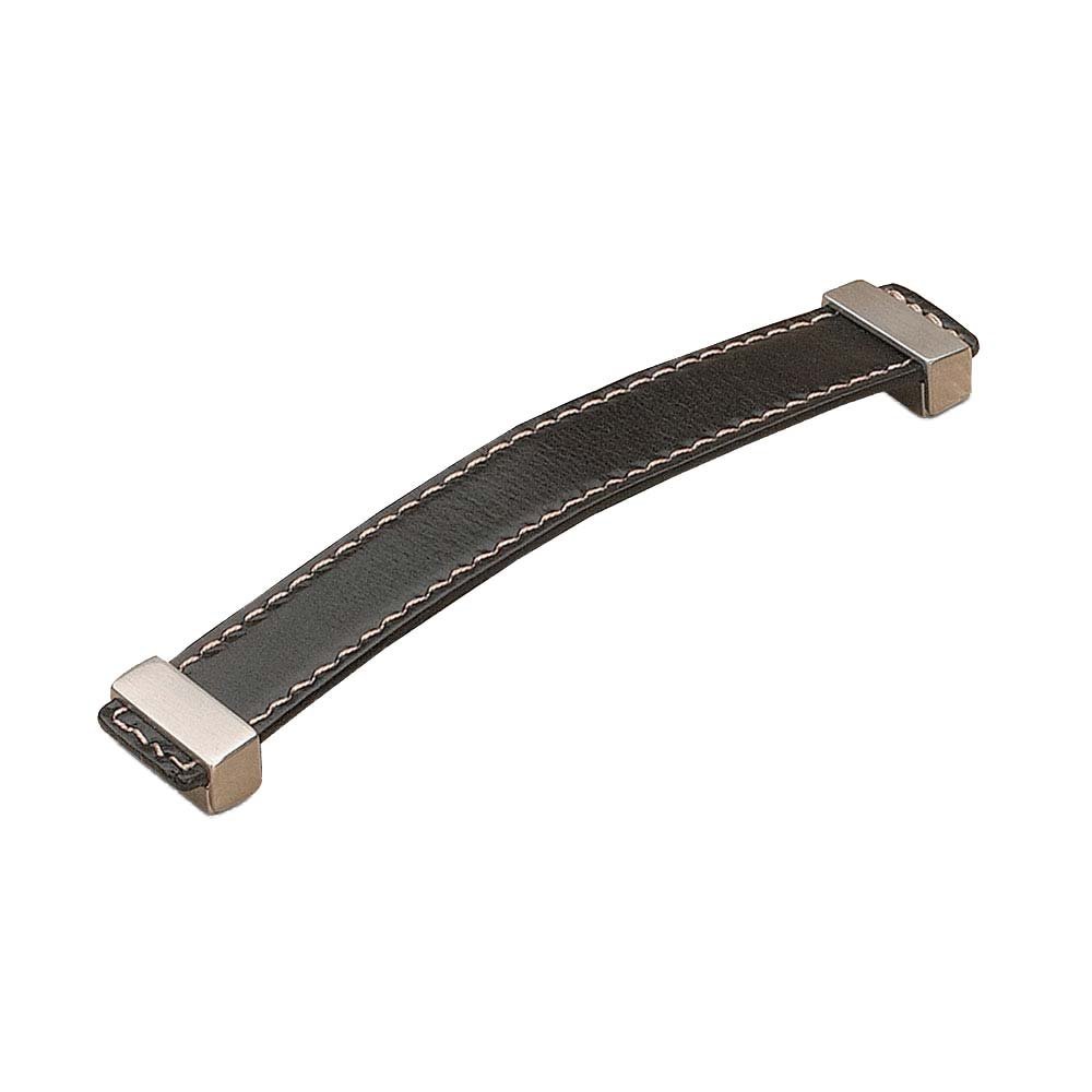Richelieu 6 1/4" Centers Low Profile Leather Pull in Brushed Nickel and Black