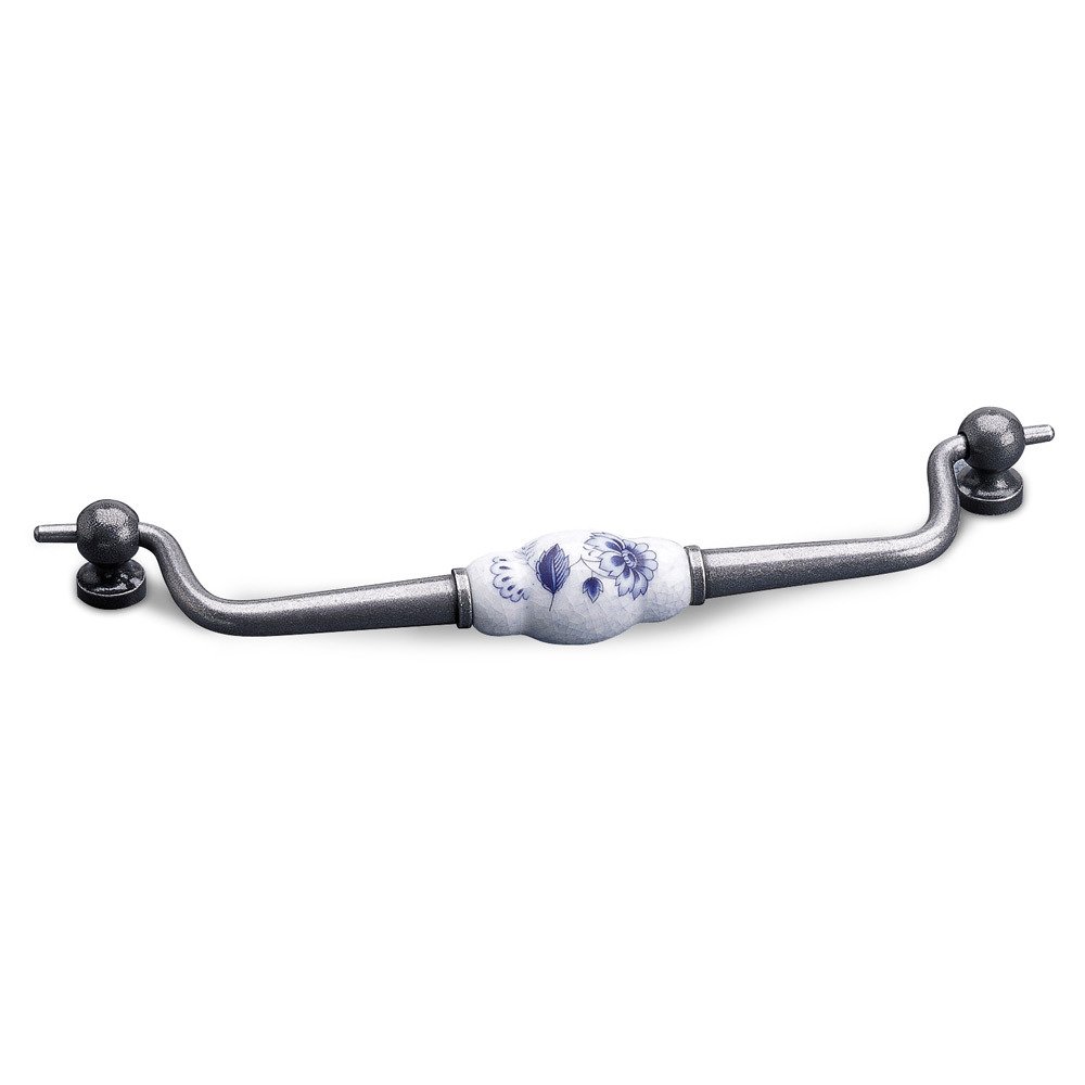 Richelieu Porcelain and Forged Iron 7" Centers Drop Pull in Crackle Periwinkle Blue and Natural Iron