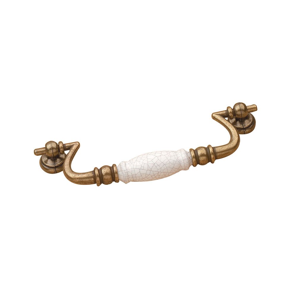 Richelieu 6 1/4" Centers Beaded Bail Pull with Ceramic Insert in Burnished Brass and Crackle White