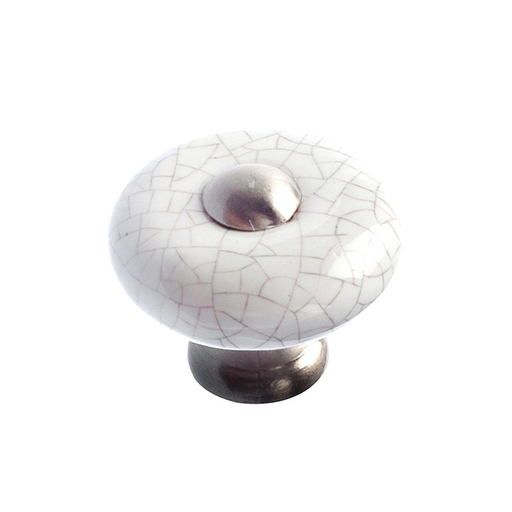 Richelieu Ceramic 1 1/4" Diameter Button Knob with in Brushed Nickel and Crackle White