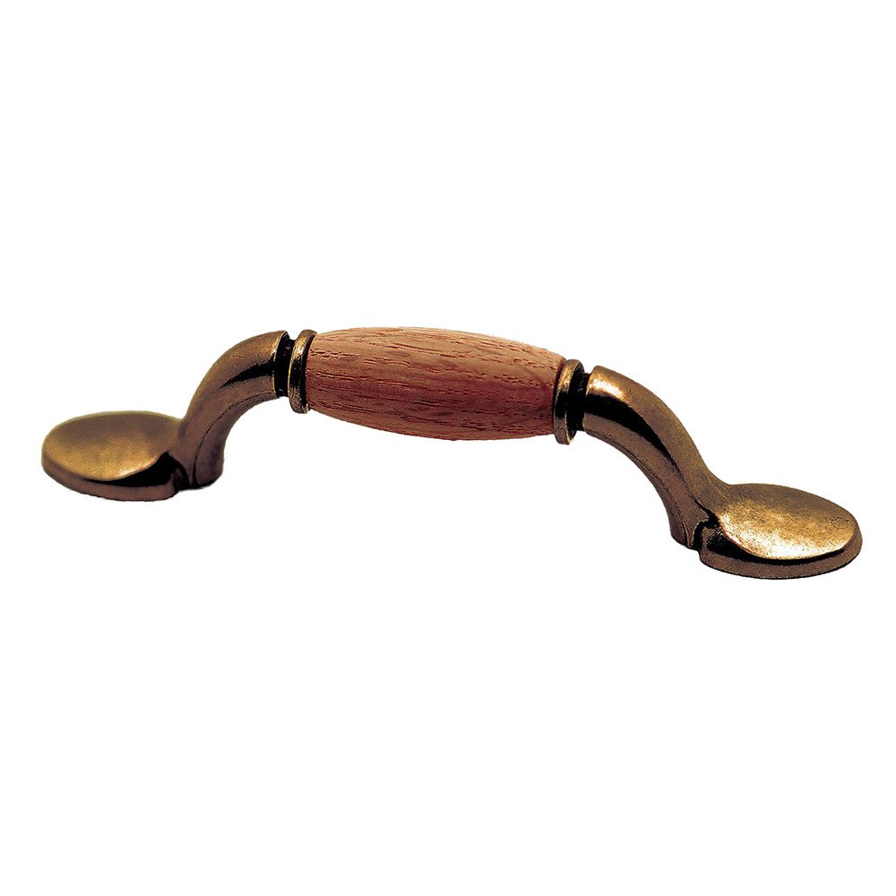 Richelieu 3" Centers Plastic Inlayed Pull in Burnished Brass and Oak Natural Unlacquered