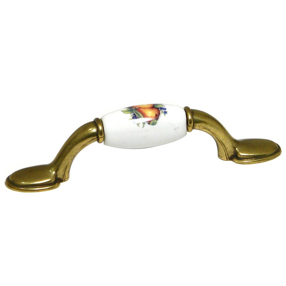 Richelieu 3" Centers Ceramic Inlayed Bow Pull in Burnished Brass and Pear