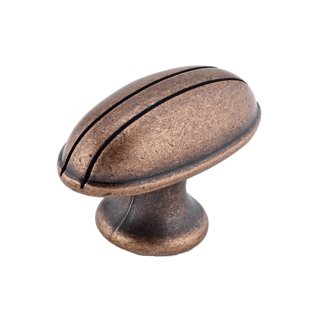 Richelieu 1 15/16" Long Oblong Knob with Twin Stripes with Lenthwise Stripes in Antique Copper