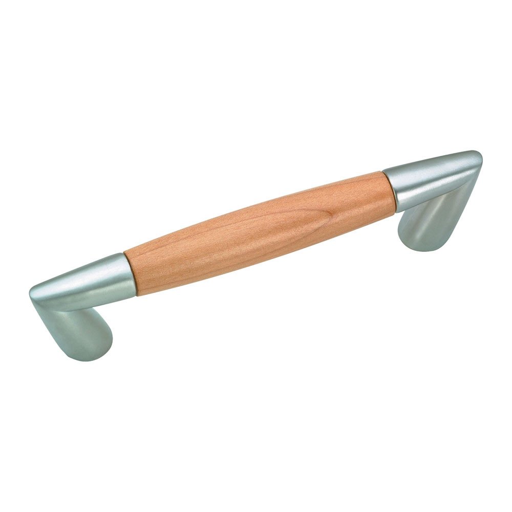 Richelieu 3 3/4" Centers Modern Wood Handle in Brushed Nickel and Maple Natural