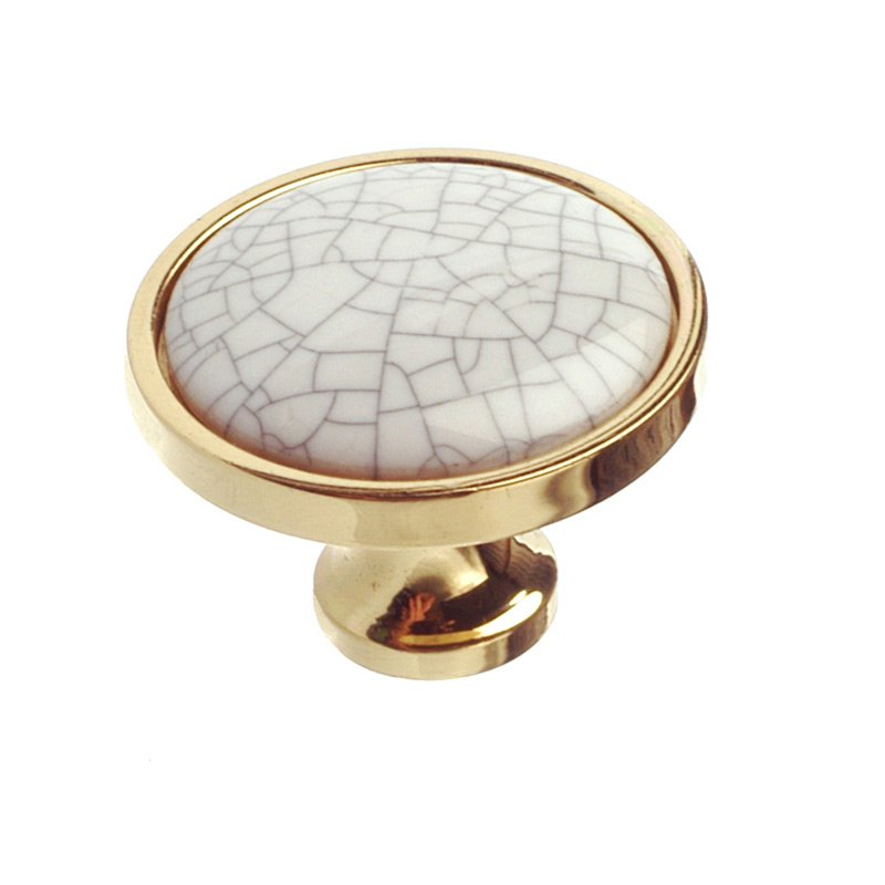 Richelieu 1 1/4" Diameter Knob with Ceramic Insert in Brass and Crackle White