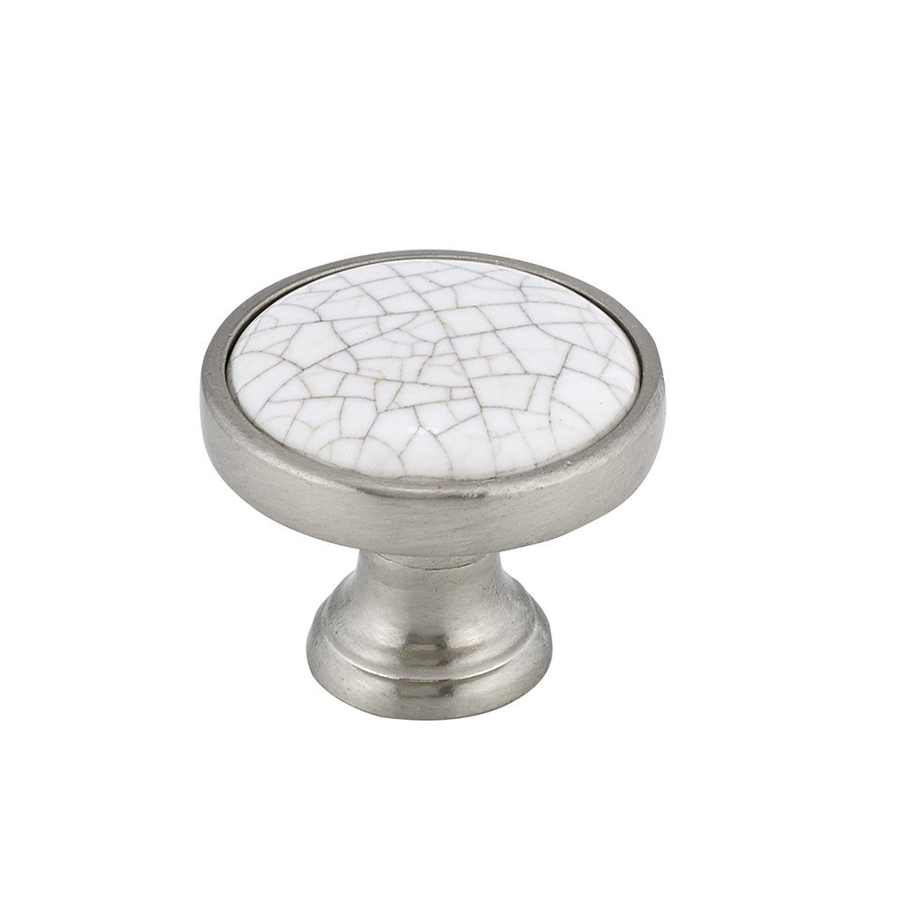Richelieu 1 1/4" Diameter Knob with Ceramic Insert in Brushed Nickel and Crackle White
