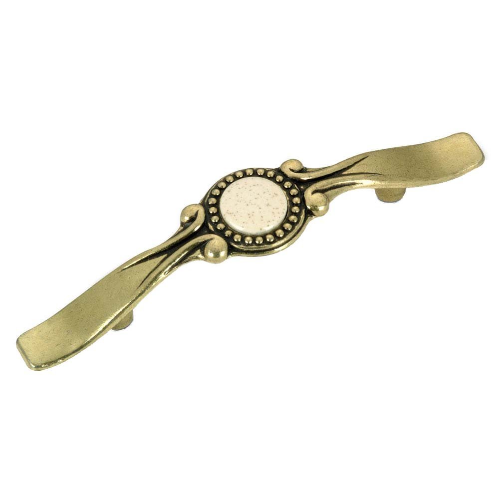 Richelieu 3" Centers Ceramic Inlayed Pull with Embossed Beads in Burnished Brass