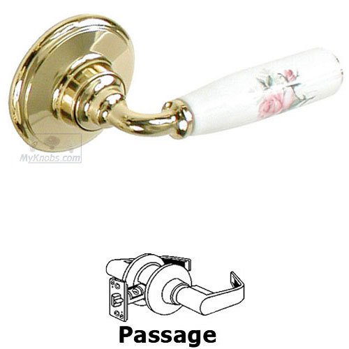 Richelieu Porcelain Passage Door Lever in Brass and White with Rose Design