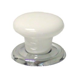 RK International 1 1/4" White Porcelain Flat Top Knob with Chrome Backplate