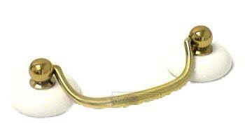 RK International 3" Center Polished Brass Bail Pull with Plain White Porcelain Ends