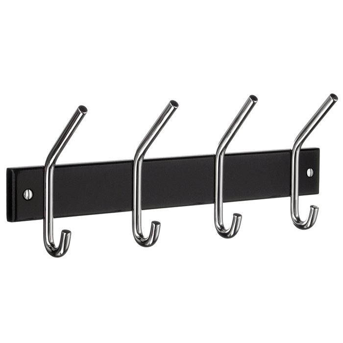 Smedbo Profile Quadruple Coat and Hat Hook in Black Wood and Chrome Stainless Steel