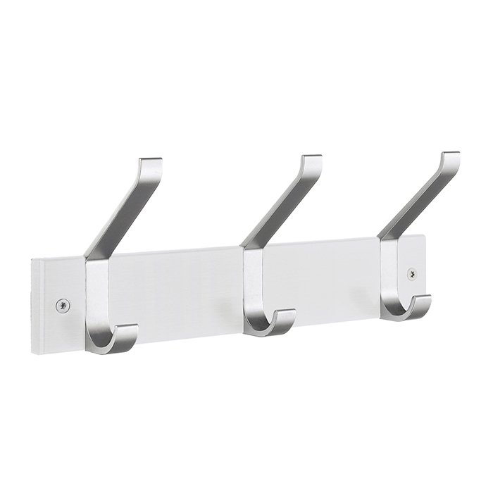 Smedbo Profile Triple Coat and Hat Rack in White Wood and Satin Aluminum