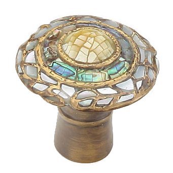 Schaub and Company Solid Brass 1 1/8" Diameter Round Knob in Aged Dover with Imperial Shell and Mother of Pearl