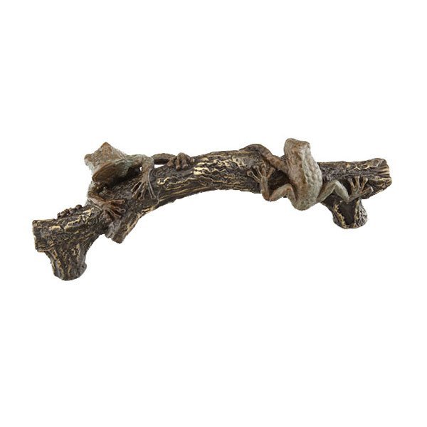 Schaub and Company Solid Brass Frog Pull on a Log in Pompeian Bronze and Hi Lited Bronze