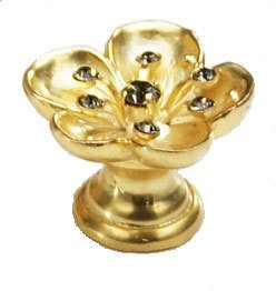 Schaub and Company Floral Knob in Gold Plated with Smoked Crystal Small