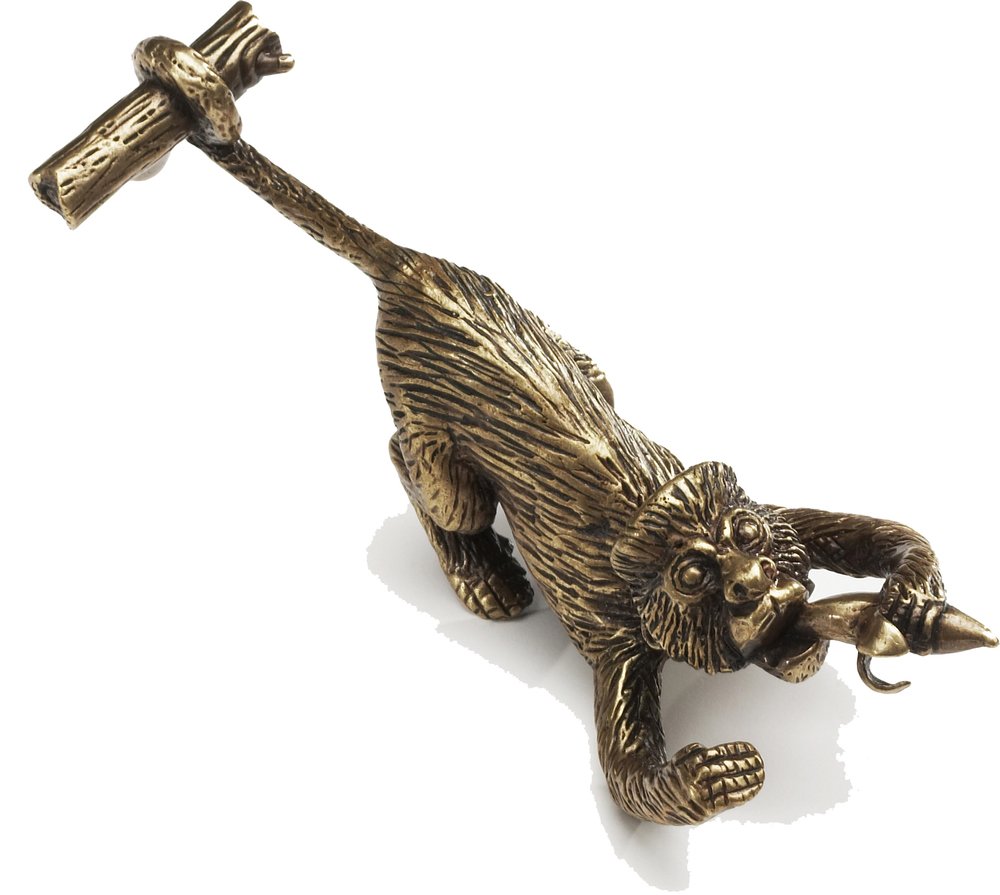 Schaub and Company Solid Brass Monkey with Banana Pull in Dark Bronze Hi Lited