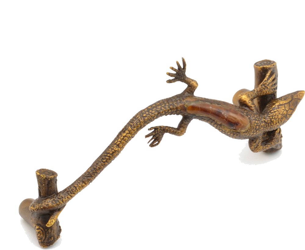 Schaub and Company Solid Brass Lizard Pull (Left) in Estate Dover with Tiger Penshell