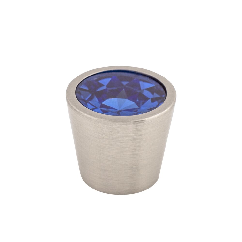 Top Knobs Blue Crystal Center 13/16" Diameter Mushroom Knob in Brushed Satin Nickel