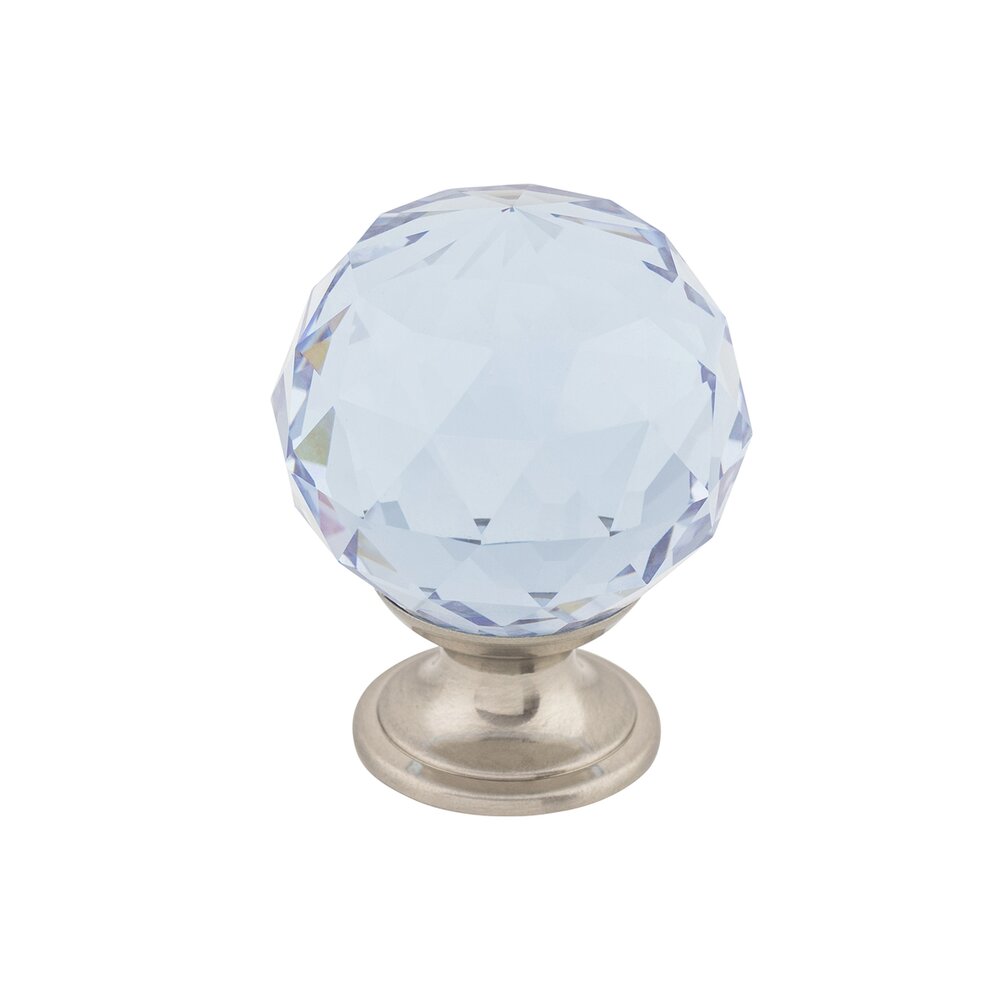 Top Knobs Light Blue Crystal 1 3/8" Diameter Mushroom Knob in Brushed Satin Nickel
