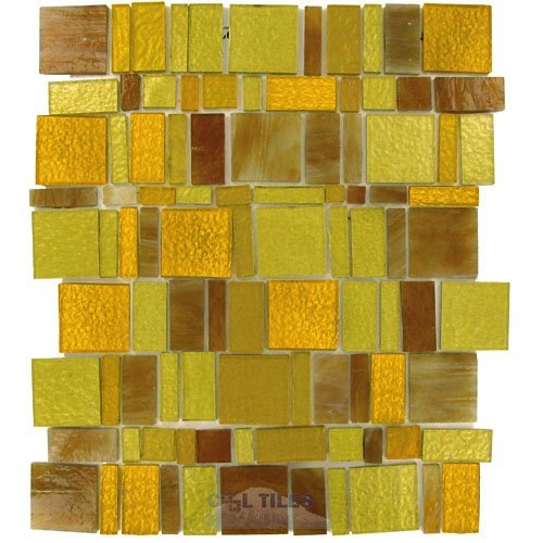 Vicenza Mosaico Glass Tiles Handcut Glass Mesh Mounted Sheets In Giallo