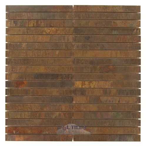 Illusion Glass Tile 5/8" x 6" Straight Stack Mosaic in Antique Copper