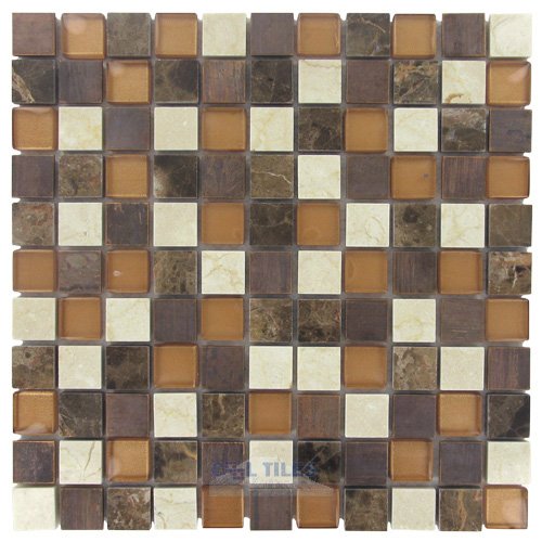 Illusion Glass Tile 1" x 1" Stone, Glass & Metal Mosaic Tile in Copper Sunshine