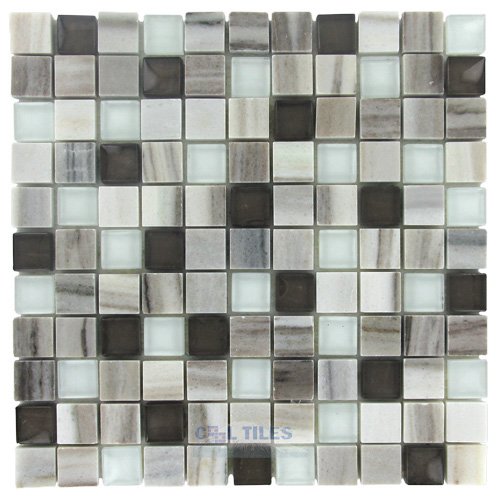 Illusion Glass Tile 1" x 1" Stone & Glass Mosaic Tile in Frozen Tundra