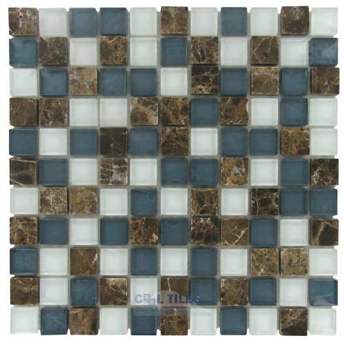 Illusion Glass Tile 1" x 1" Stone & Glass Mosaic Tile in Montego Bay